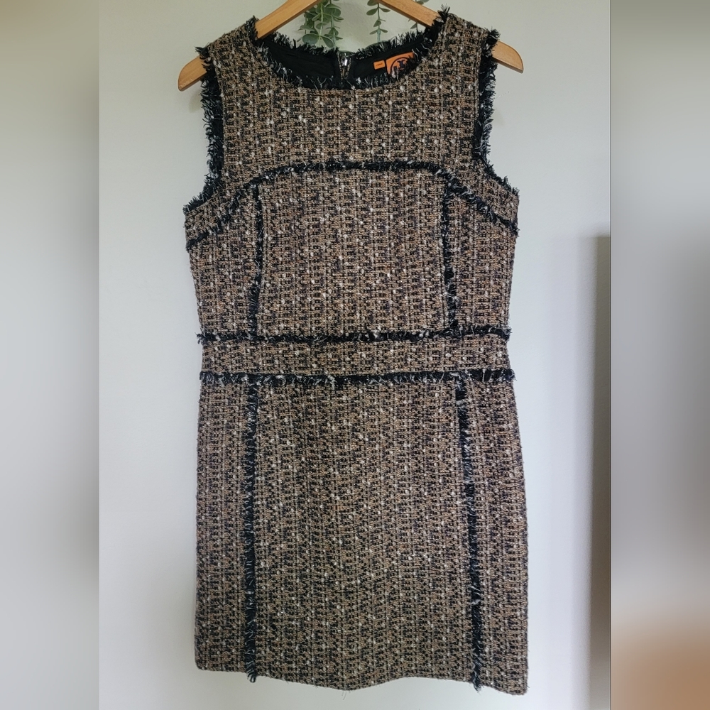 Woven Tory Burch Brown Tweed dress with navy blue threading
